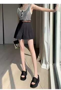 Imagem do Shorts femininos casuais de cintura alta linha A saias, calças femininas soltas irregulares e chiques, moda verão, novo, 2024
