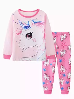 Unicórnio cartoon pijama para meninas, manga longa, duas peças set - loja online