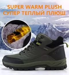 Imagem do Botas de neve de couro quente masculinas, tênis de caminhada ao ar livre, sapat