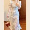 Vestido longo perfumado branco para mulheres, vestido sereia de fenda lateral, roupa emagrecedora para você, vestido de fada, novo, 2024