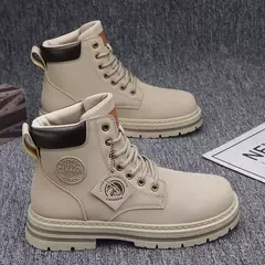 Botas casuais de cano alto masculinas, bota masculina de motocicleta, calçado de trabalho com renda, ruibarbo robusto, retrô, inverno