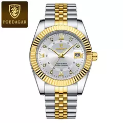 POEDAGAR-Relógio de pulso masculino de luxo, impermeável, luminoso, data, quartzo, aço inoxidável, relógios masculinos, caixa incluída