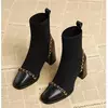 Botas de salto médio quadrado para mulheres, escorregar sapatos, monocromático, luxuoso, quente, barril curto, moda, venda quente, inverno, 2023