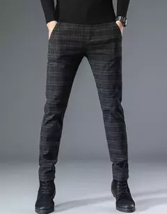 Calça reta justa justa xadrez masculina, terno de negócio masculino, calça de alfaiataria social, xadrez chinês masculino, 2022, até bem - loja online