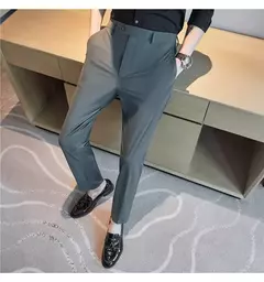 Calça elástica de seda gelada masculina, alta qualidade, respirável, casual, de negócios, escritório, social, primavera, verão, 2022 - loja online