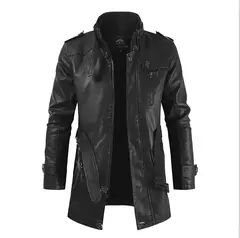 Inverno casaco de lã grossa casaco de couro longo outwear moda quente casual vintage roupas para homem steampunk biker jaqueta - loja online