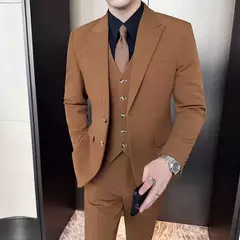 Terno masculino de negócios e lazer de três peças, noivo e melhor homem, jaqueta de casamento, colete e calças, 4 temporadas, 2024