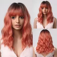 Haircube peruca sintética ondulada com franja curto bob rosa perucas encaracolado ondulado na altura do ombro peruca cosplay diária peruca colorida - loja online