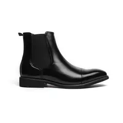 Men's Red Sole PU Ankle Chelsea Boots, Business Round Toe Slip-On Shoes - Wolf Magazine