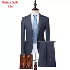 Blazer colete calças masculinas terno de moda boutique xadrez casual negócios masculino noivo casamento smoking vestido 3 pçs ou 2 pcs conjunto smoking