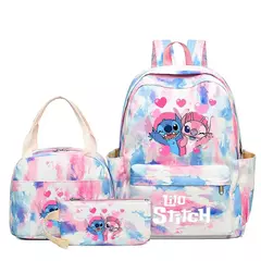 Imagem do Disney Cartoon School Bookbag para crianças, Lilo e Stitch Student, Boy and Girl Schoolbag, mochila colorida com lancheira, adolescente, 3pcs por conjunto