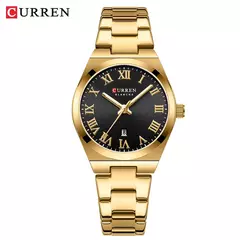 Curren-relógio de pulso de aço inoxidável feminino, cor do ouro, impermeável, quartzo, romântico, presente para namorada - comprar online