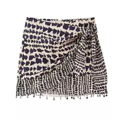 TRAF-Mini saia feminina com estampa frisada, cintura alta, zíper traseiro, moda vintage, saias femininas