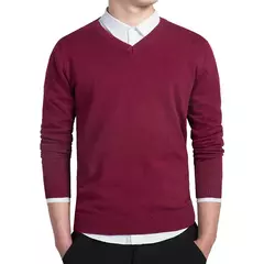 Camisola de algodão tricotada com decote v masculino, pulôveres slim fit, monocromático, marca casual, suéteres masculinos, outono 2022 na internet