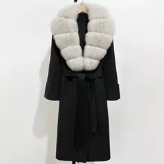 Elegante casaco de lã feminino novo outono lã mistura casaco feminino quente gola de pele de raposa real inverno dupla face jaqueta de lã de caxemira - comprar online