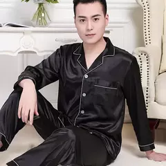 Conjunto de pijama de seda fino masculino, manga comprida e calça curta, pijama, calça para dormir na internet