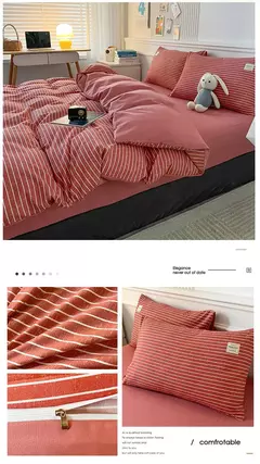 Conjunto de colcha de algodão lavada para dormitório estudantil, cama estilo japonês quadriculada outono e inverno, 4 unid