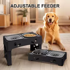 Imagem do 3 em 1 alimentador para animais de estimação tigelas de alimentação lenta tigelas duplas dobráveis com 5 altura ajustável adequado para animais de estimação de diferentes alturas