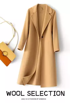 2023 elegante simples casaco feminino outono e inverno novo um botão pura lã reversível casaco de lã longo selvagem top das mulheres - loja online