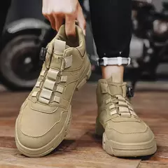 Bota de motocicleta masculina com botão giratório, plataforma de cano alto, tênis casual, botas de carga ao ar livre, novo, 2022 - loja online
