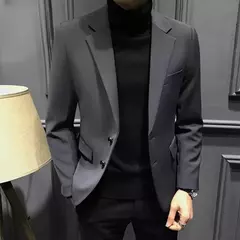 Imagem do Blazer fino de negócios masculino, roupas estilo coreano, casaco casual, terno elegante, jaquetas marrons, de alta qualidade, 2024