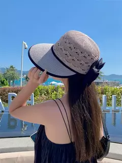 Respirável Sunshade Bow Sunscreen Sun Hat, Simplificado Outdoor Universal, chapéu de palha oco, nova moda coreana, 2024