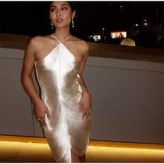 Borla feminina Shinny volta fenda Halter vestido de noite, vestidos longos sem mangas, sexy fora do ombro, vestido de festa chique feminino, moda - loja online