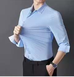 Camisa de spandex fina de manga comprida masculina, manga curta, elástica alta na internet