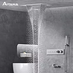 Sistema de chuveiro de bronze preto de luxo wall-mounted led display digital design frio & quente duplo-controle de 4 funções torneira de chuveiro de teto