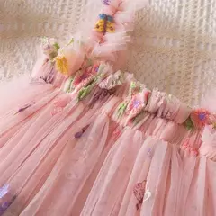 Vestido de malha bordado feminino, Alça de fada, Asas de arco traseiro, Princesa, Aniversário, Doces Bebés, Verão - comprar online