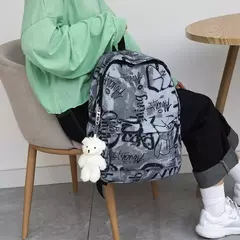 Mochila de grande capacidade para alunos do ensino médio, carta elegante e exclusiva, design de grafite, outono e inverno