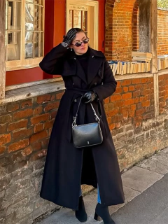 Trench coat maxi oversized feminino com lapela entalhada com cinto duplo breasted vintage streetwear 2025 tendência casual casacos diários