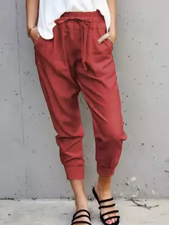 Imagem do Calça monocromática slim fit para mulher, com renda simples, cintura alta, slim fit, casual, novo estilo, transfronteiriço, verão