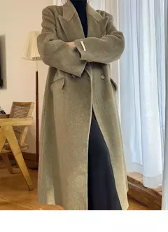 Imagem do Casaco de alpaca de lã feminino, jaquetas de lã, trespassado duplo, gola de terno, solto, Casacos longos, senhora do escritório, outono, inverno, 2022