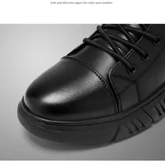 Imagem do Botas de tornozelo preto homens couro pu sapatos casuais para homens outono conforto plataforma botas de pele inverno botas de trabajo hombre