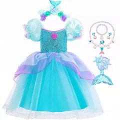 Imagem do Menina sereia vestido para crianças festa de aniversário princesa cosplay traje ariel halloween fantasia roupas verão elegante vestido
