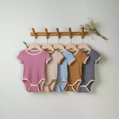 0-2 anos babany bebe novo macacão unissex para bebês roupas de manga curta cor sólida emenda e cores contrastantes macacão