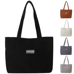 Bolsa de ombro grande para senhoras, sacola de veludo na moda, bolsa monocromática com bolso frontal