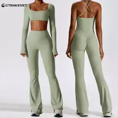 Terno esportivo de manga comprida para mulheres, conjunto de ioga fitness, roupas de ginástica, roupas esportivas femininas, camisa de corrida, 2 peças - Wolf Magazine