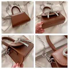 Mini bolsa de ombro monocromática para mulheres, design de arco, couro PU, aba, bolsas crossbody, bolsa de corrente, bolsas femininas, moda, 2024 - Wolf Magazine