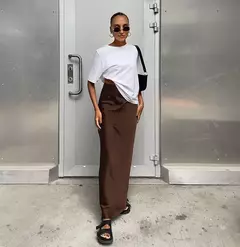 Imagem do Mulheres cetim saia trompete preta, cintura alta, fina, longa, monocromática, elegante, escritório, feminina, moda, primavera, verão