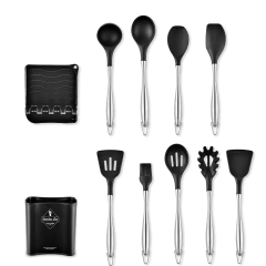 Conjunto de utensílios de cozinha de silicone com cabo oco de aço inoxidável, 12 peças, barril de armazenamento, colher de cozinha, batedor de ovos - loja online