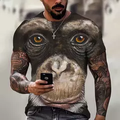 Camiseta masculina de manga curta com estampa de macaco 3D, gola redonda, blusa solta extragrande, roupa divertida, moda verão, nova - loja online