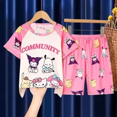 Conjunto de pijama infantil, roupa de manga curta, roupão, roupas para mães e filhos, meninos e meninas velhos, roupas de casa, verão na internet