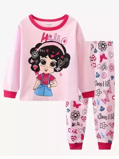 Desenhos animados unicórnio impressão algodão pijama conjuntos para meninas, gola casual, rosa, 2pcs na internet