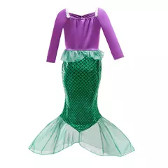 Meninas escala roxa princesa sereia ariel cosplay vestido de halloween vestido de festa de aniversário meninas verão praia vestido de férias - loja online