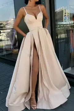 Vestido de noite com fenda lateral profundo decote em V para mulheres, vestidos verdes sexy, comprimento do chão, saia de casamento, luxo 2022 - loja online
