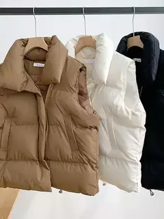 Jaqueta casual grossa solta feminina, casaco com gola simulada, zíper para cima, colete quente sólido, jaqueta puffer, outono, inverno, 2023 - comprar online