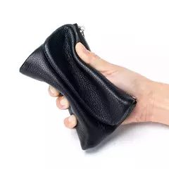 Imagem do Genuína Couro De Vaca Carteira Curta Para Mulheres, Trifold, Pequenas Bolsas, Clutch Couro De Vaca, Titular Do Cartão, Carteiras Do Cartão De Viagem
