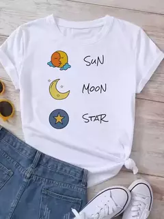 Camiseta feminina casual de manga curta com gola redonda, streetwear feminina, tops vintage, camiseta Maycaur, estampada com planeta lunar, moda camisetas - comprar online
